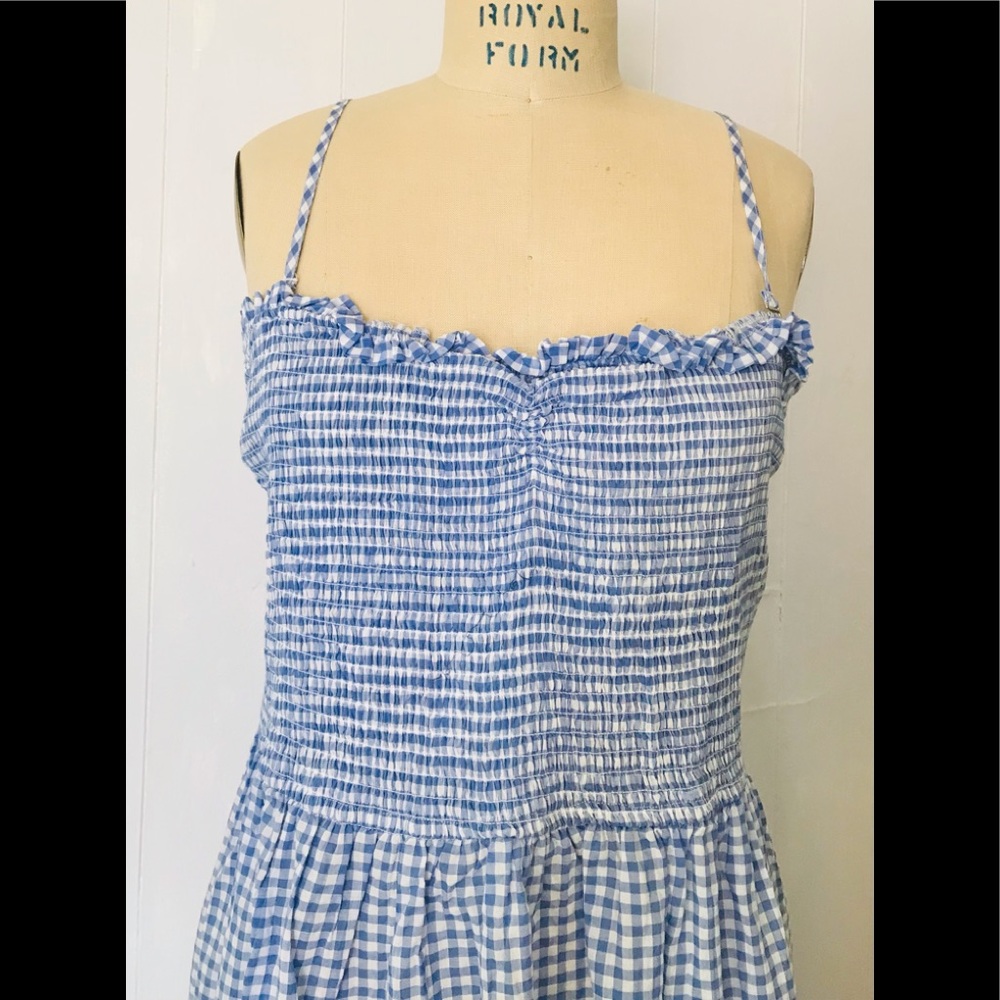 HOST PICK ❤️ H&M BLUE WHITE SMOCKED GINGHAM COTTON DRESS 18 NWT - Picture 9 of 13